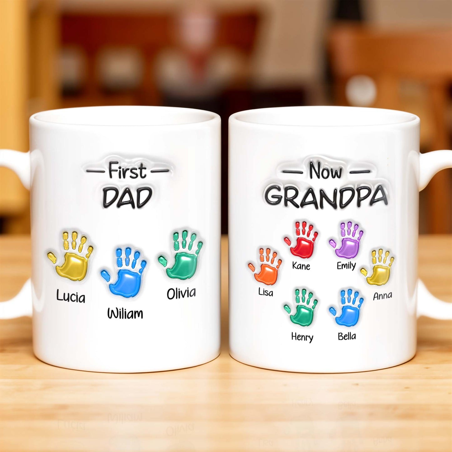 First Dad Now Grandpa Colored Handprints - Personalized Custom Coffee Mug - DAD225_MG