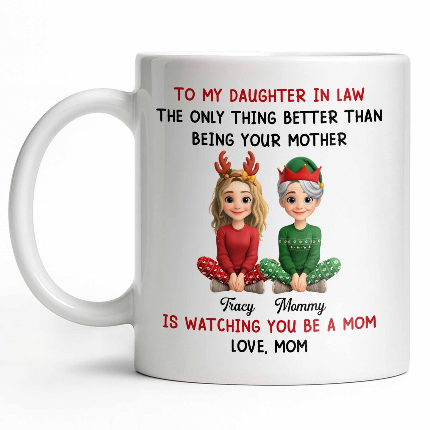 To My Daughter In Law, Love From Mom, Reindeer Antlers - Personalized Custom Coffee Mug - DILA052_MG