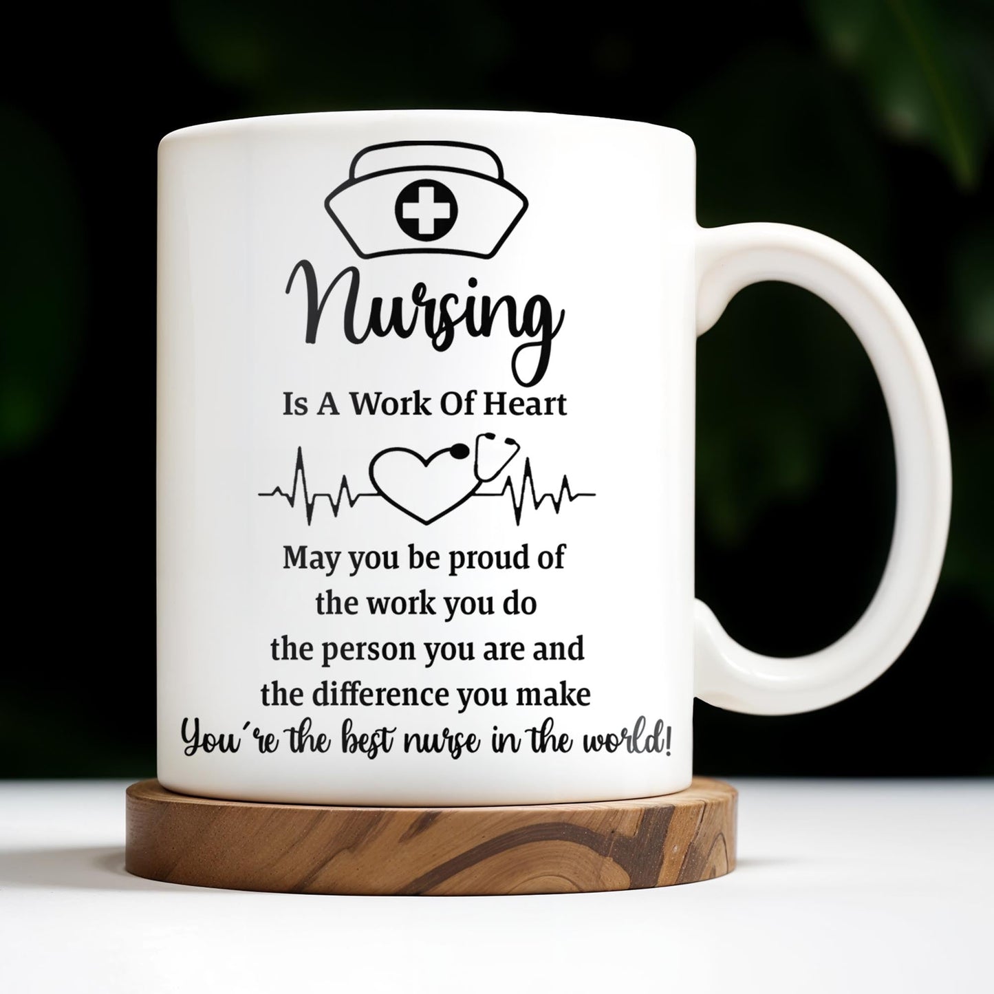 Nursing Is A Work Of Heart, Nurse Cap And Heart Rate Line - Personalized Custom Coffee Mug - DOC033_MG