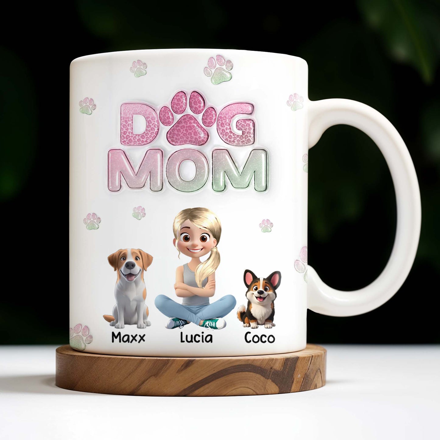 Dog Mom, Cartoon Woman and Dogs - Personalized Custom Coffee Mug - DOG034_MG