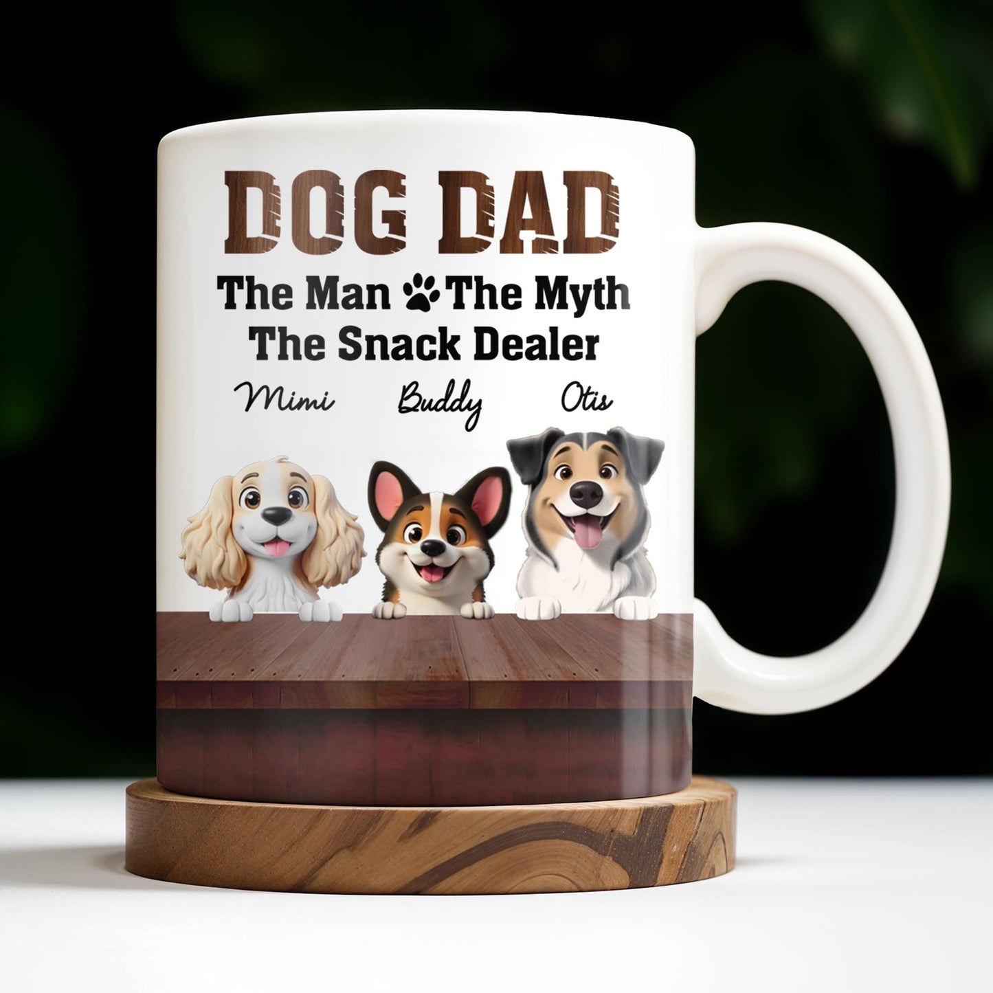 Dog Dad The Man The Myth The Snack Dealer, Dogs and Paw Prints - Personalized Custom Coffee Mug - DOG047_MG