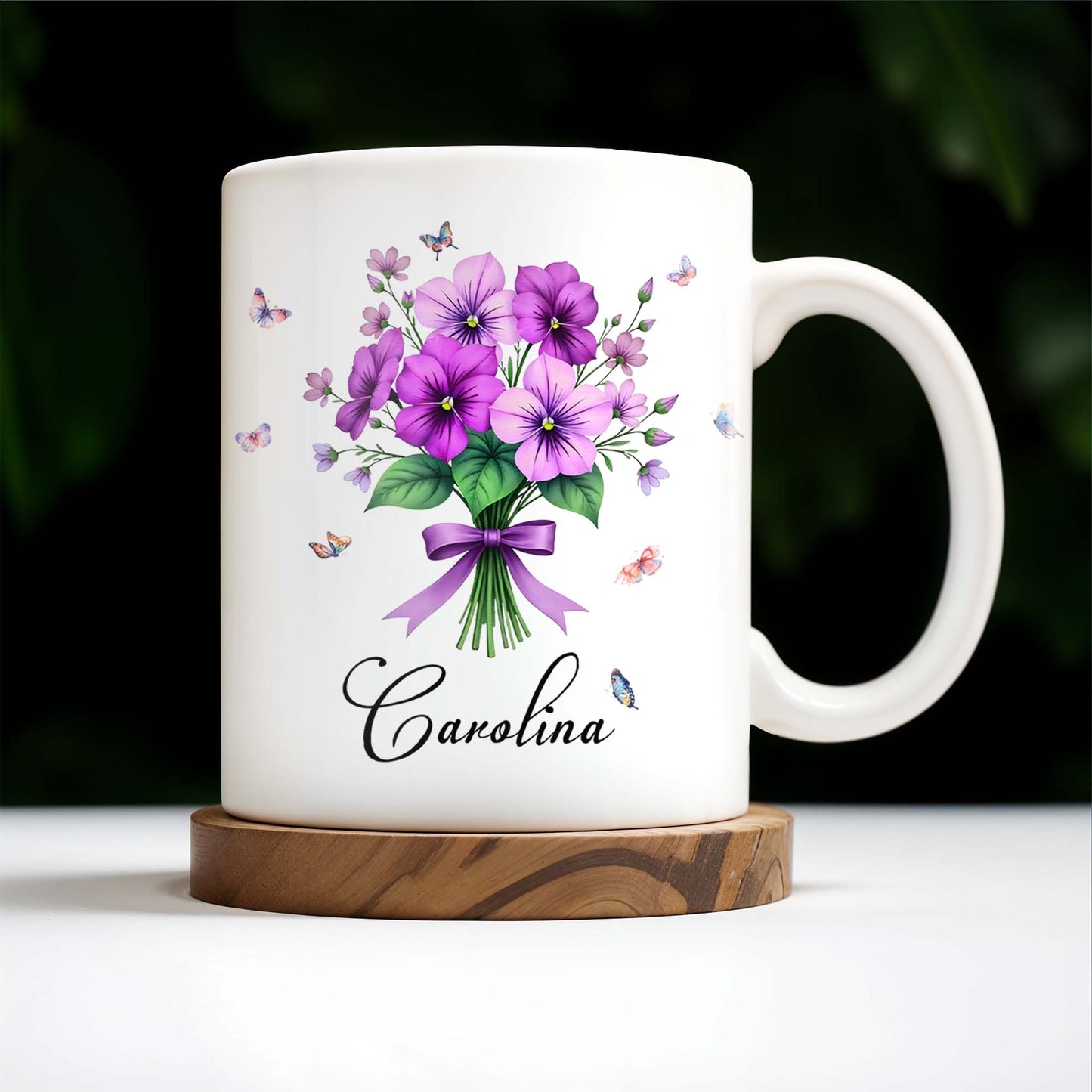 Bouquet Of Purple Flowers With Butterflies - Personalized Custom Coffee Mug - DTG026_MG
