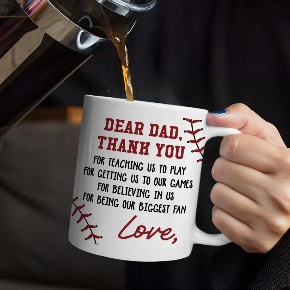 Dear Dad Thank You For Teaching Me Play Baseball - Personalized Mug