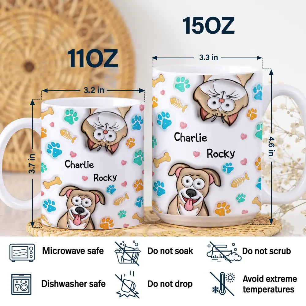 Dog Cat 3D Effect - 3D Inflated Effect Printed Mug, Personalized White Edge-to-Edge Mug