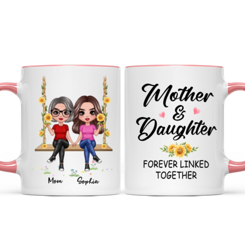 Doll Mom Daughter Sitting On Swing Holding Sunflower Personalized Mug