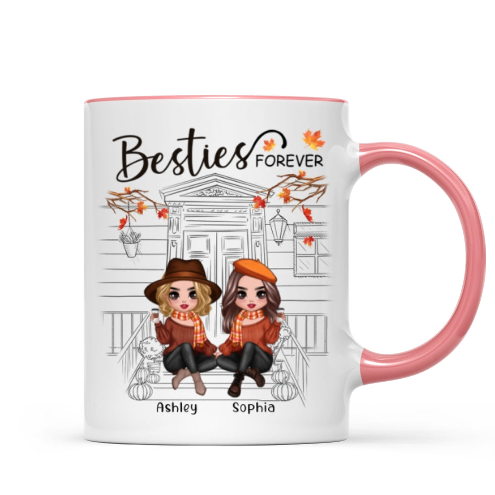 Besties Sisters Fall Season Front Porch Sketch Personalized Mug