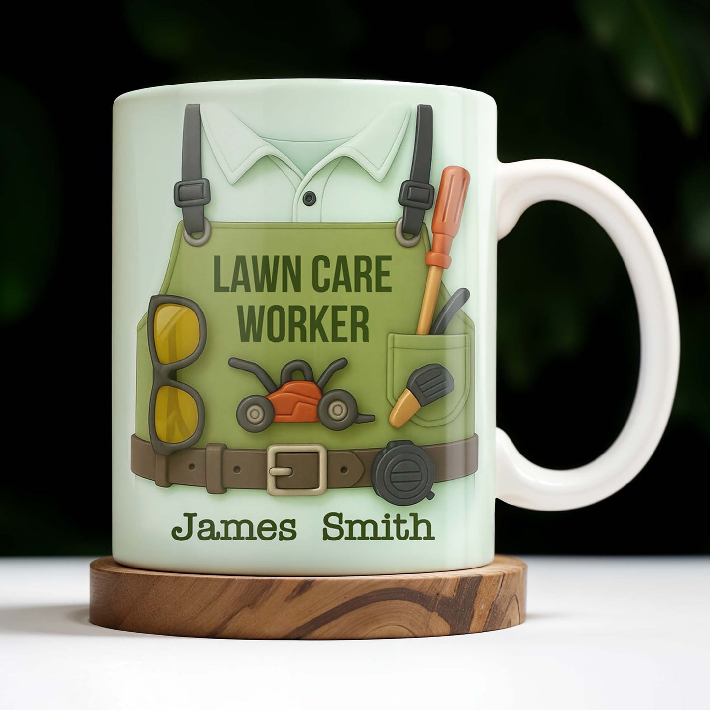 Lawn Care Worker Mug With Lawn Mower, Tools, and Sunglasses - Personalized Custom Coffee Mug - FAM324_MG
