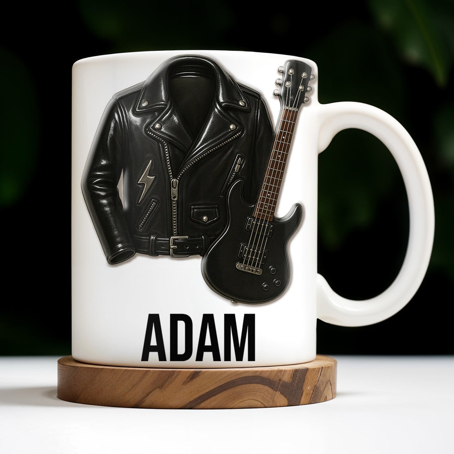 Personalized Leather Jacket and Guitar Design - Personalized Custom Coffee Mug - FAM331_MG