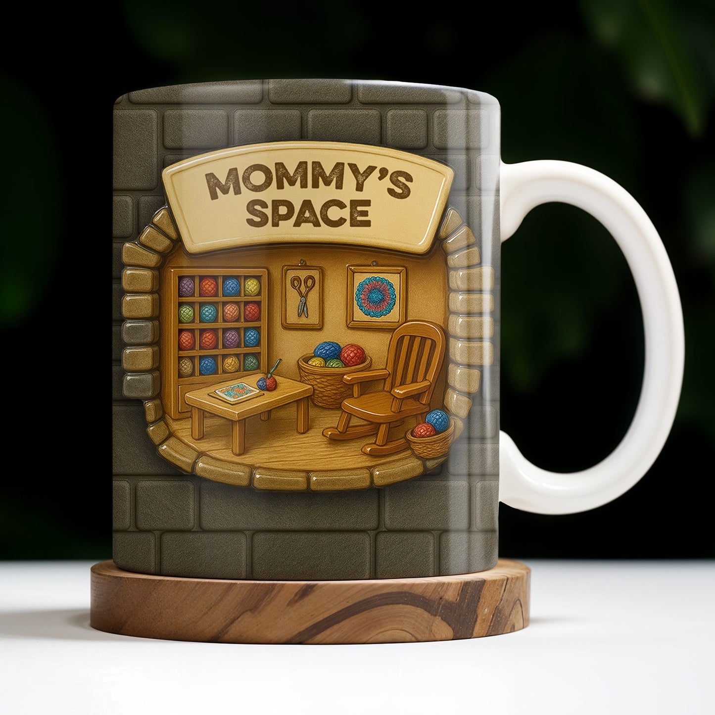 Mommy's Space, Yarn, Chair, Thread Rack, Sewing Table - Personalized Custom Coffee Mug - FAM334_MG
