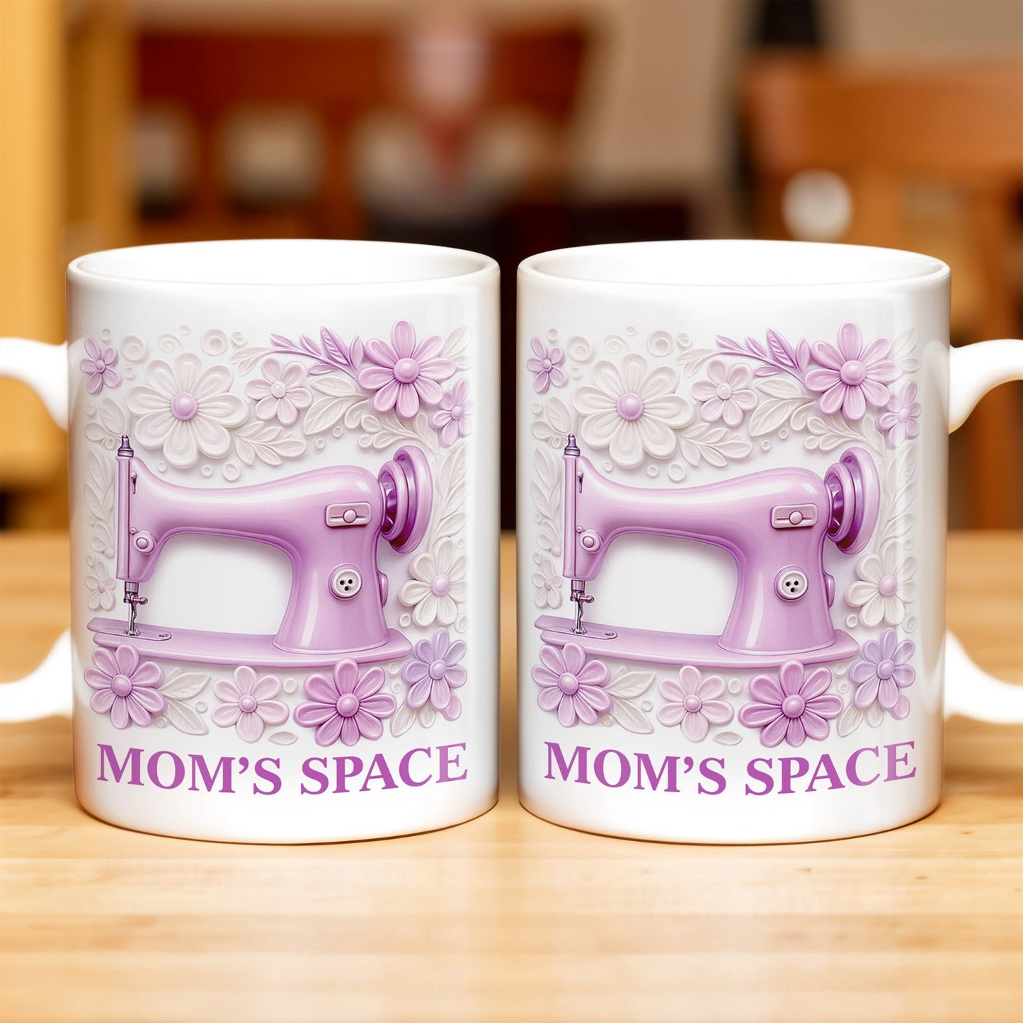 Mom's Space With Sewing Machine and Flowers - Personalized Custom Coffee Mug - FAM377_MG