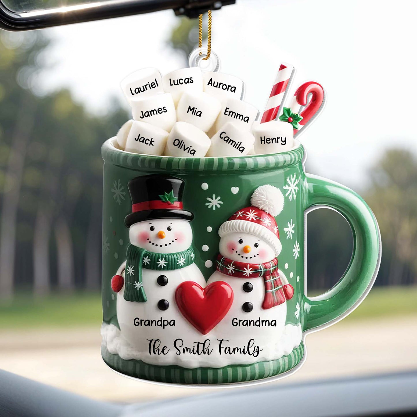 Grandpa & Grandma Smith Family Holiday Mug - Personalized Custom Acrylic Ornament, Christmas Gift - FAM529_ACO