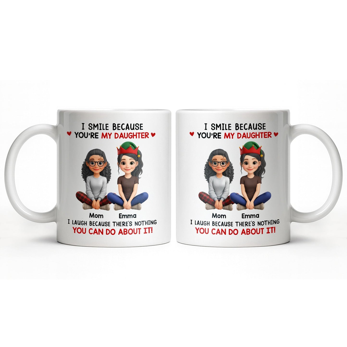 I Smile Because You're My Daughter, Cartoon Figures and Christmas Sweaters - Personalized Custom Coffee Mug - FAM770_MG