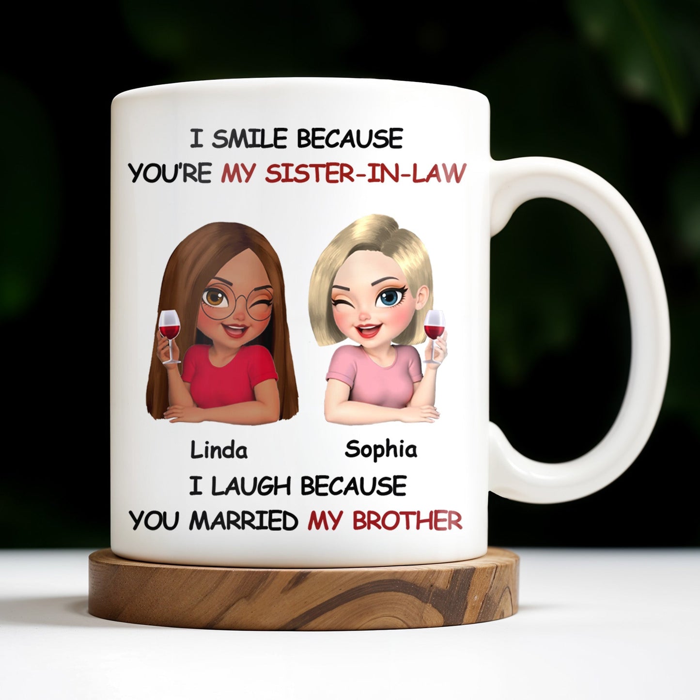 I Smile Because You're My Sister-In-Law, Two Women With Wine Glasses - Personalized Custom Coffee Mug - FAM771_MG