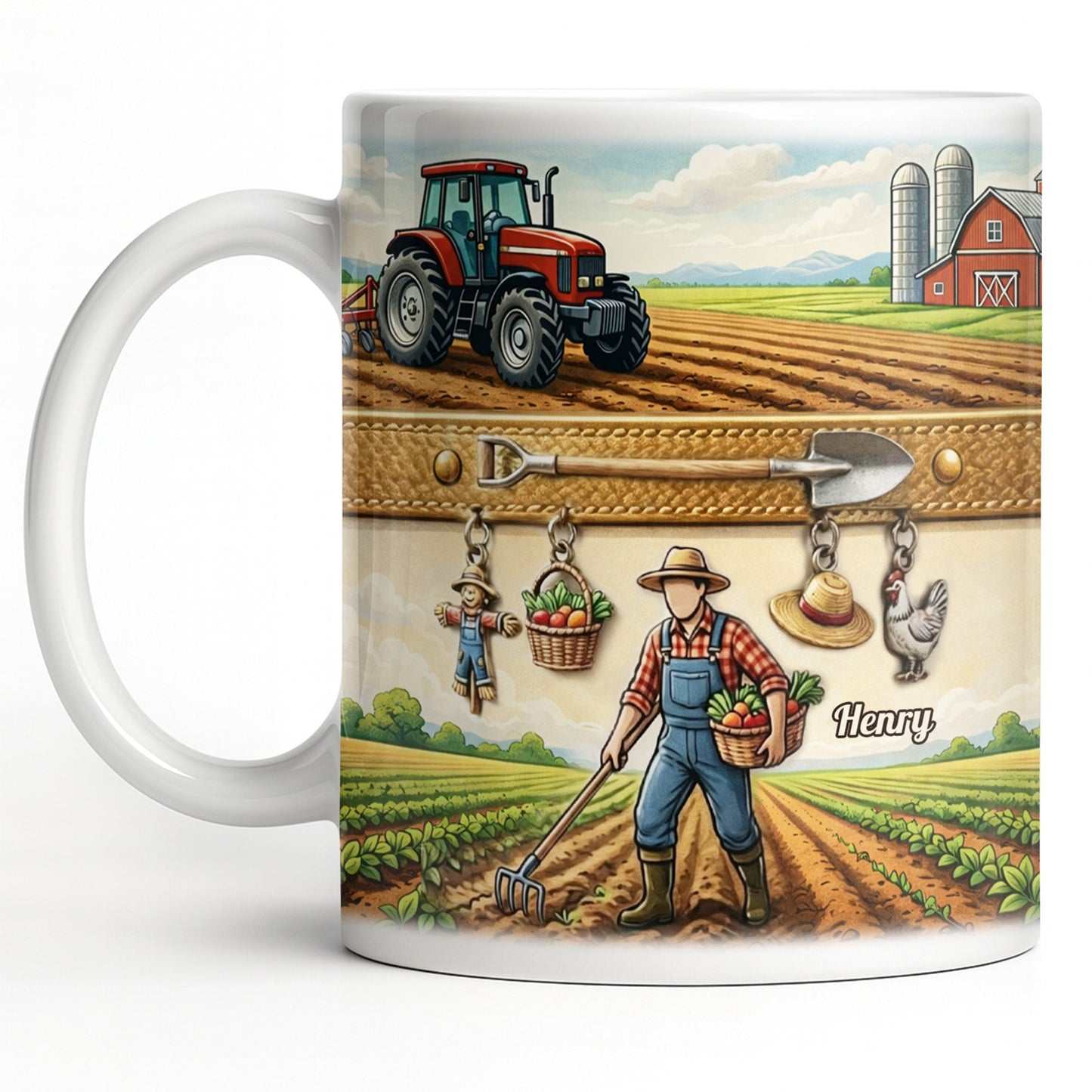 Idyllic Farm Scene With Tractor And Farmer - Personalized Custom Coffee Mug - FARM025_MG