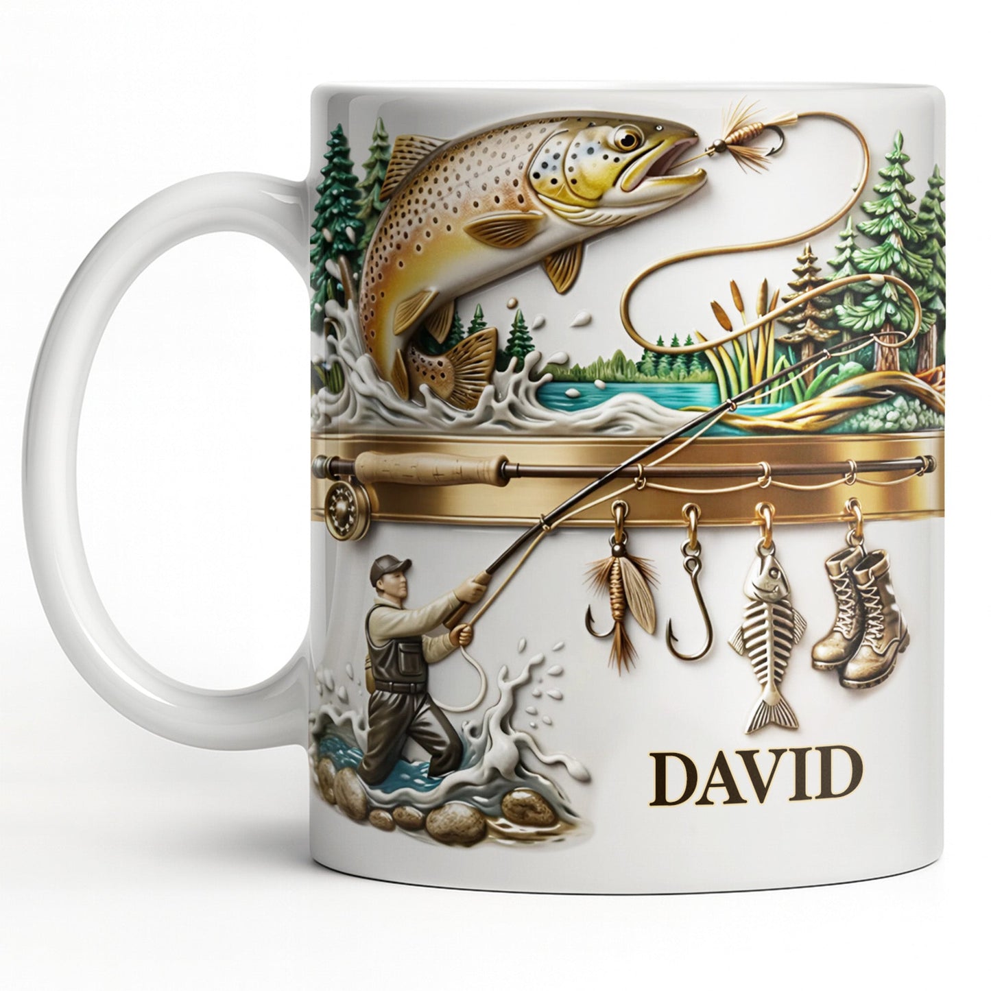 Personalized Gift For Fishing Enthusiasts With Fisherman And Lures - Personalized Custom Coffee Mug - FISH021_MG