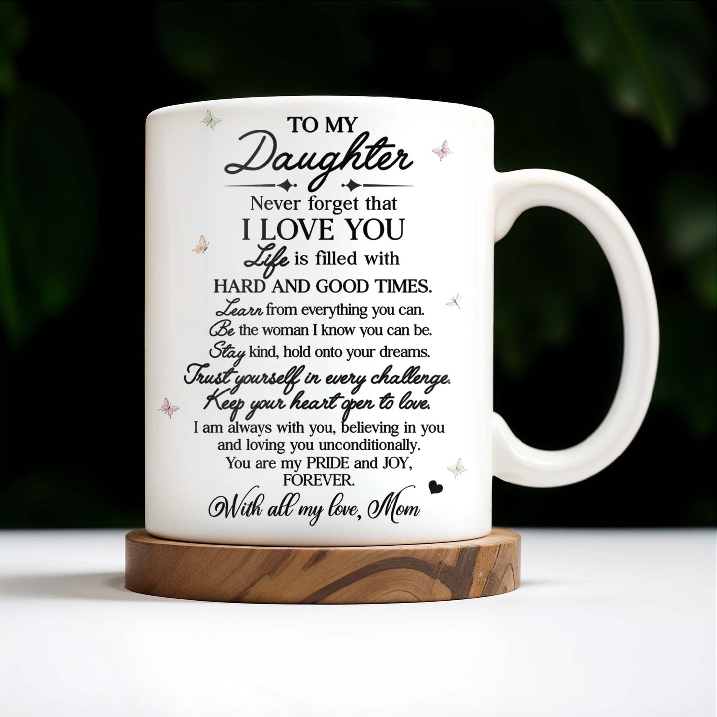 To My Daughter with Pansy Flower and Butterflies - Personalized Custom Coffee Mug - FM006_MG