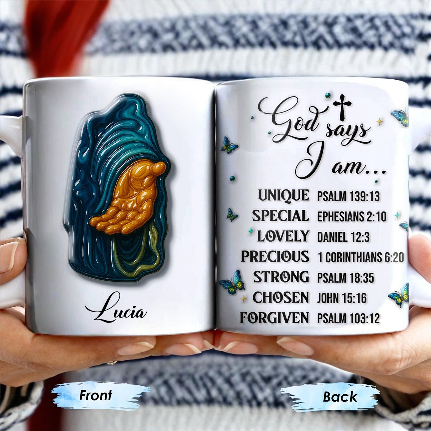 God Says I Am UNIQUE, SPECIAL, LOVELY, Angel Wing and Butterflies - Personalized Custom Coffee Mug - FTH048_MG