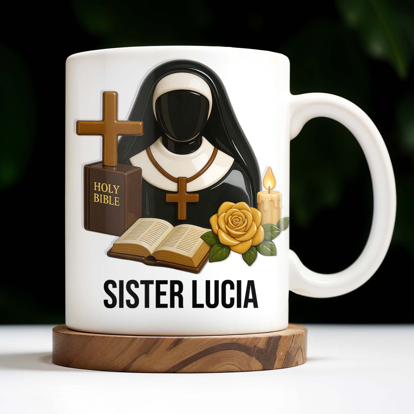 Customize Your Spiritual Coffee Mug With Icons Like Nun, Cross, And Rose - Personalized Custom Coffee Mug - FTH055_MG