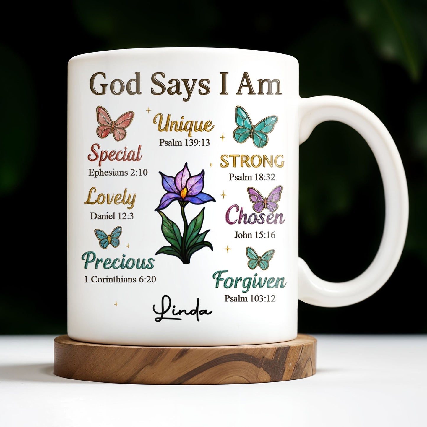 God Says I Am Special, Unique, Lovely, Butterflies and Flower - Personalized Custom Coffee Mug - FTH057_MG
