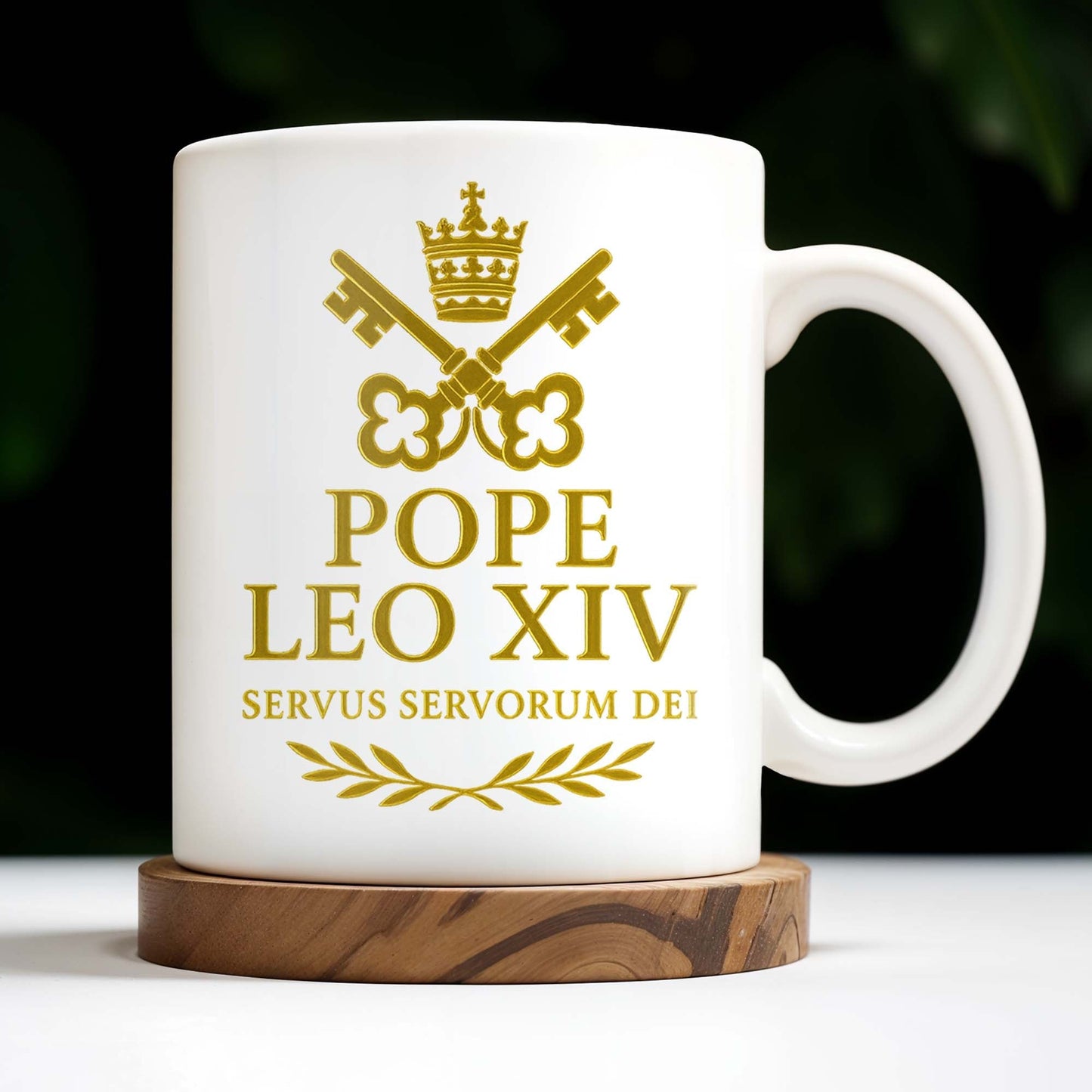 Pope Leo XIV, Servus Servorum Dei, Portrait and Religious Emblem - Personalized Custom Coffee Mug - FTH085_MG