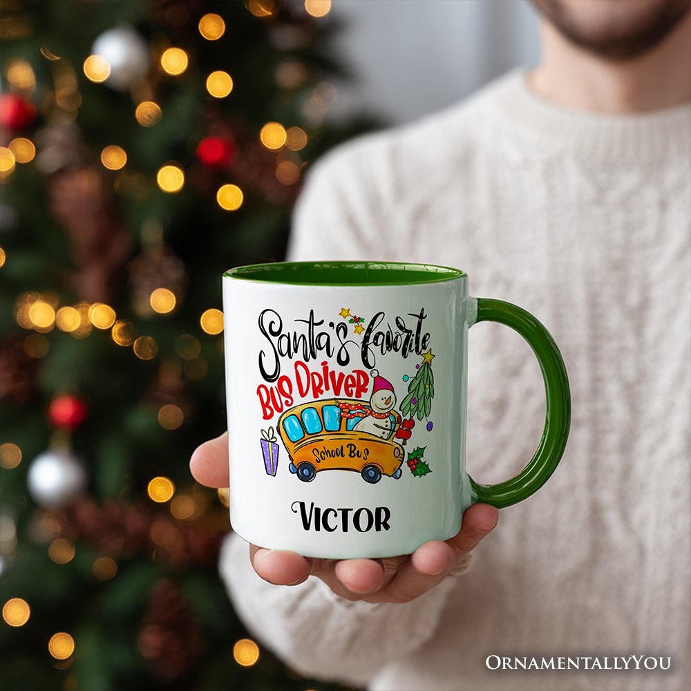 Santa's Favorite School Bus Driver Personalized Mug, Appreciation Christmas Gift with Custom Name