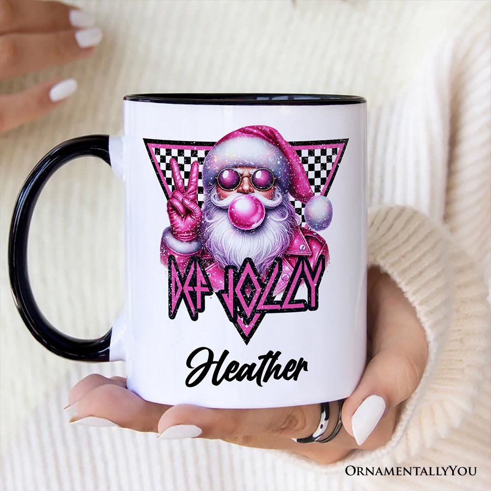 Pink Santa Blowing Bubblegum Personalized Mug, Def Jolly Coquette Retro Christmas Gift with Custom Name