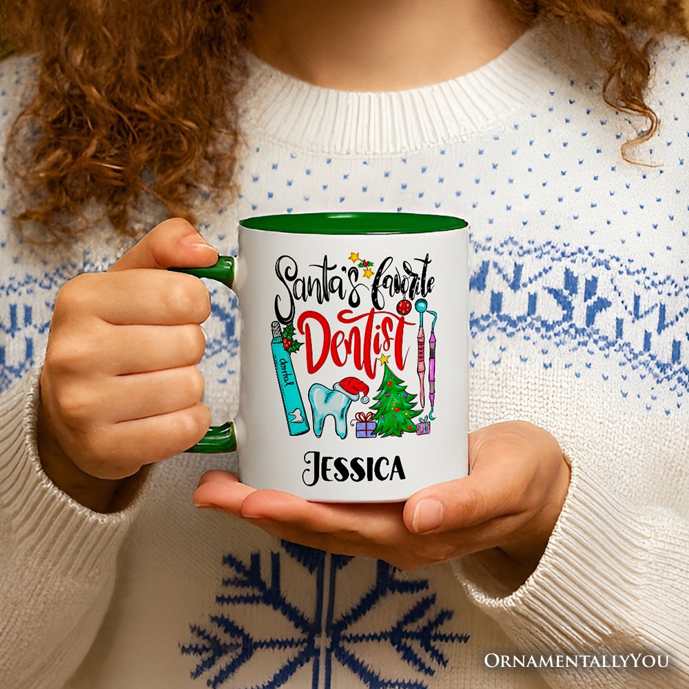 Santa's Favorite Dentist Christmas Personalized Mug, Dental Healthcare Appreciation Gift with Custom Name