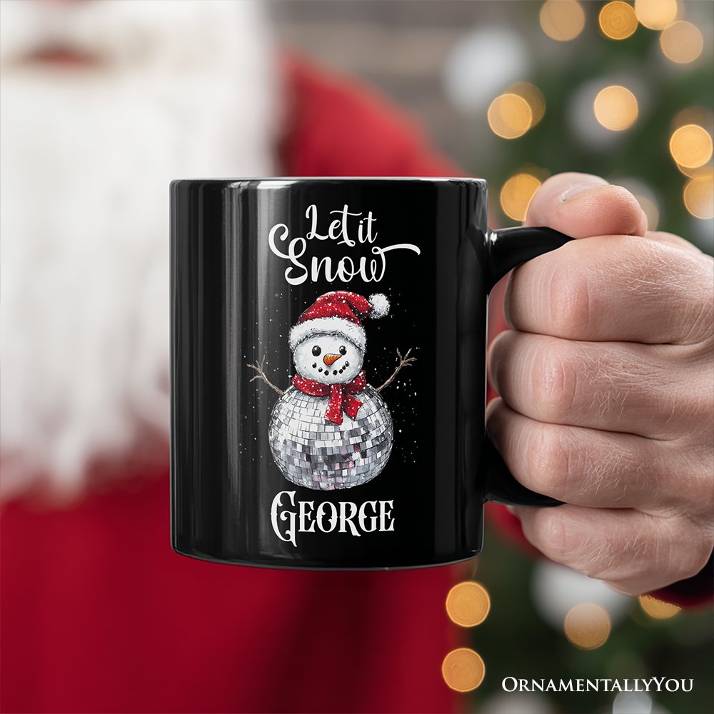 Disco Snowman Christmas Personalized Mug, Retro Holiday Gift with Custom Name for Dancers