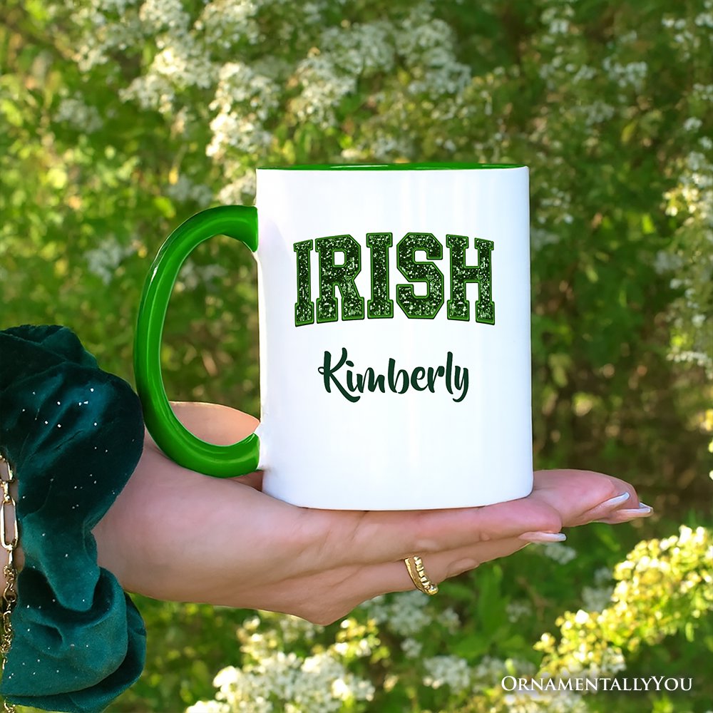 Irish Sequin St Patrick's Day Personalized Mug, Festive Green Glitter Imitation Gift with Custom Name
