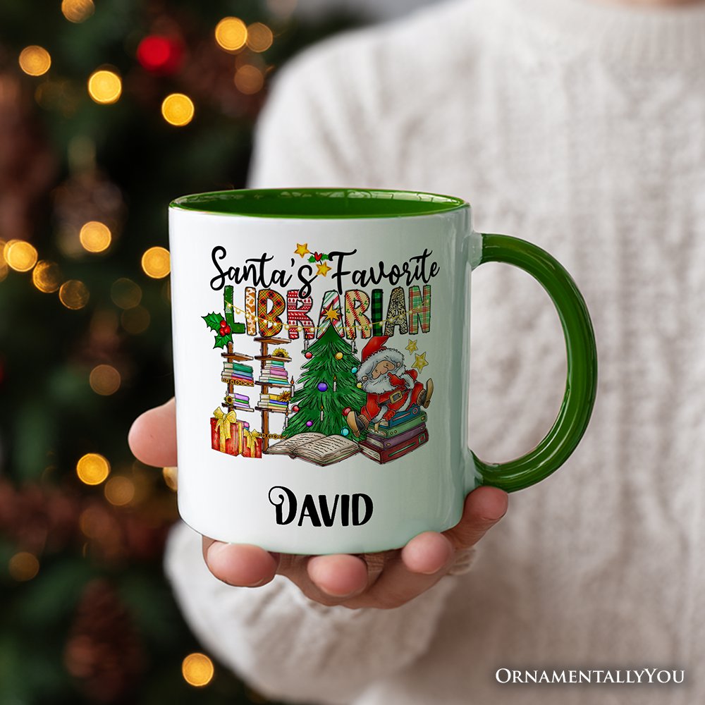 Santa's Favorite Librarian Christmas Personalized Mug, Fun Library Gift with Custom Name