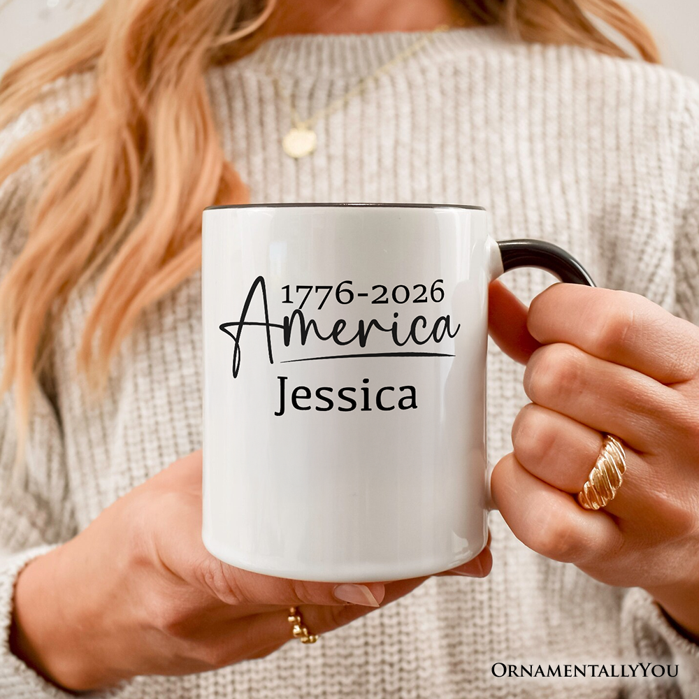 250 Years American Anniversary Personalized Mug, 4th of July Minimalistic Patriotic 1776-2026 Gift with Custom Name