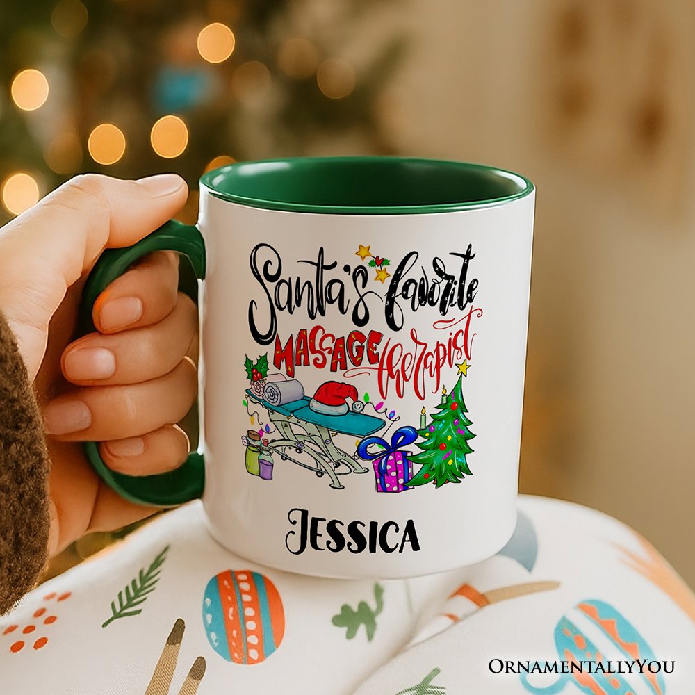 Santa's Favorite Massage Therapist Personalized Mug, Spa Appreciation Christmas Gift with Custom Name