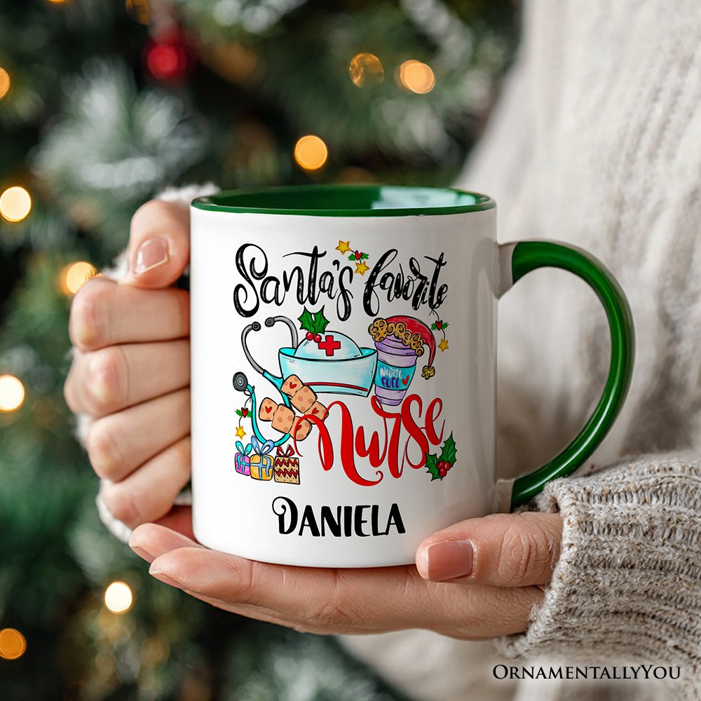 Santa's Favorite Nurse Christmas Personalized Mug, Healthcare Appreciation Gift with Custom Name