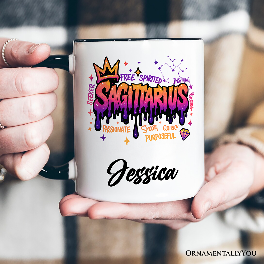 Sagittarius Graffiti Zodiac Personalized Mug, Street Style Astrology Horoscope Gift with Custom Name