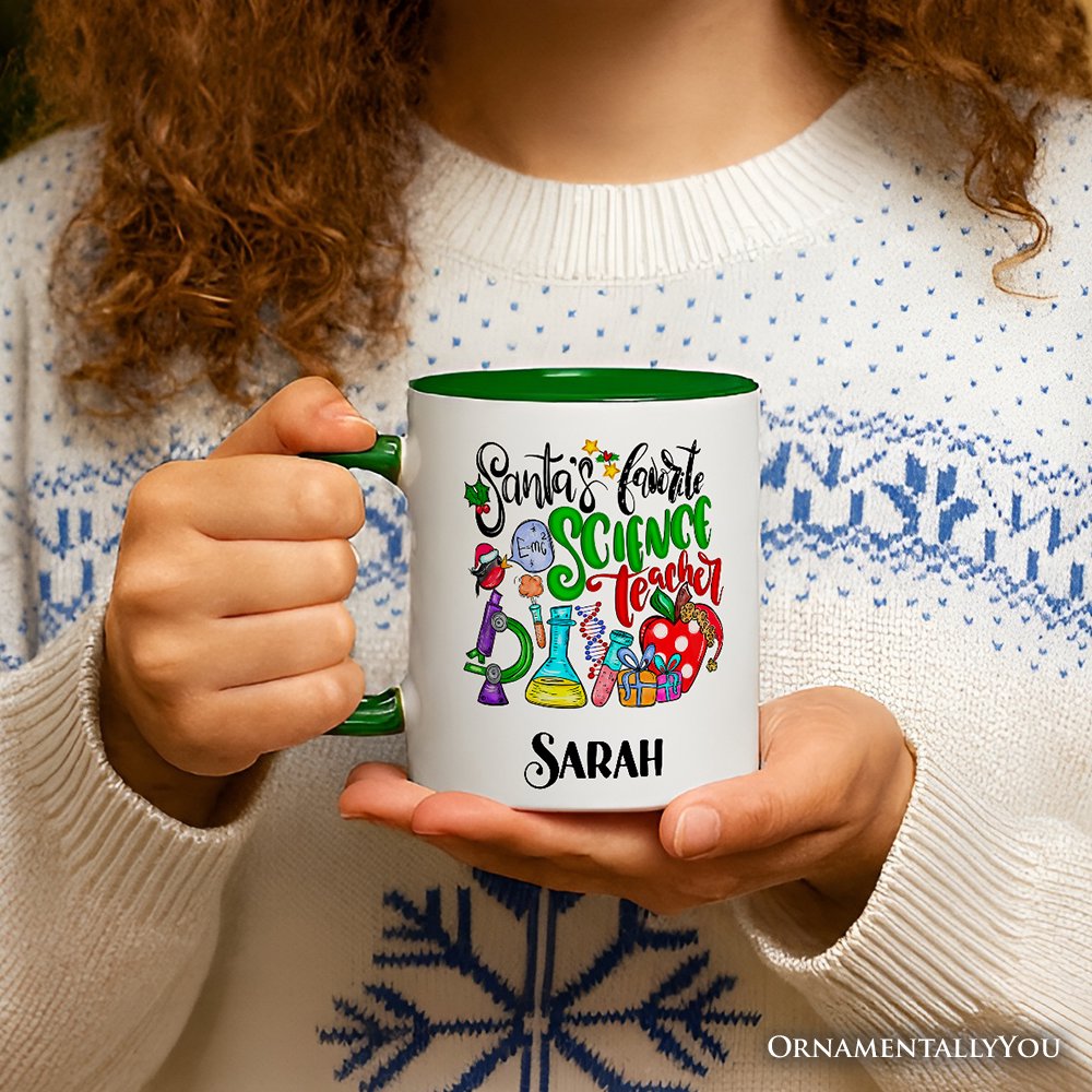 Santa's Favorite Science Teacher Christmas Personalized Mug, Chemistry, Physics and Biology Gift with Custom Name