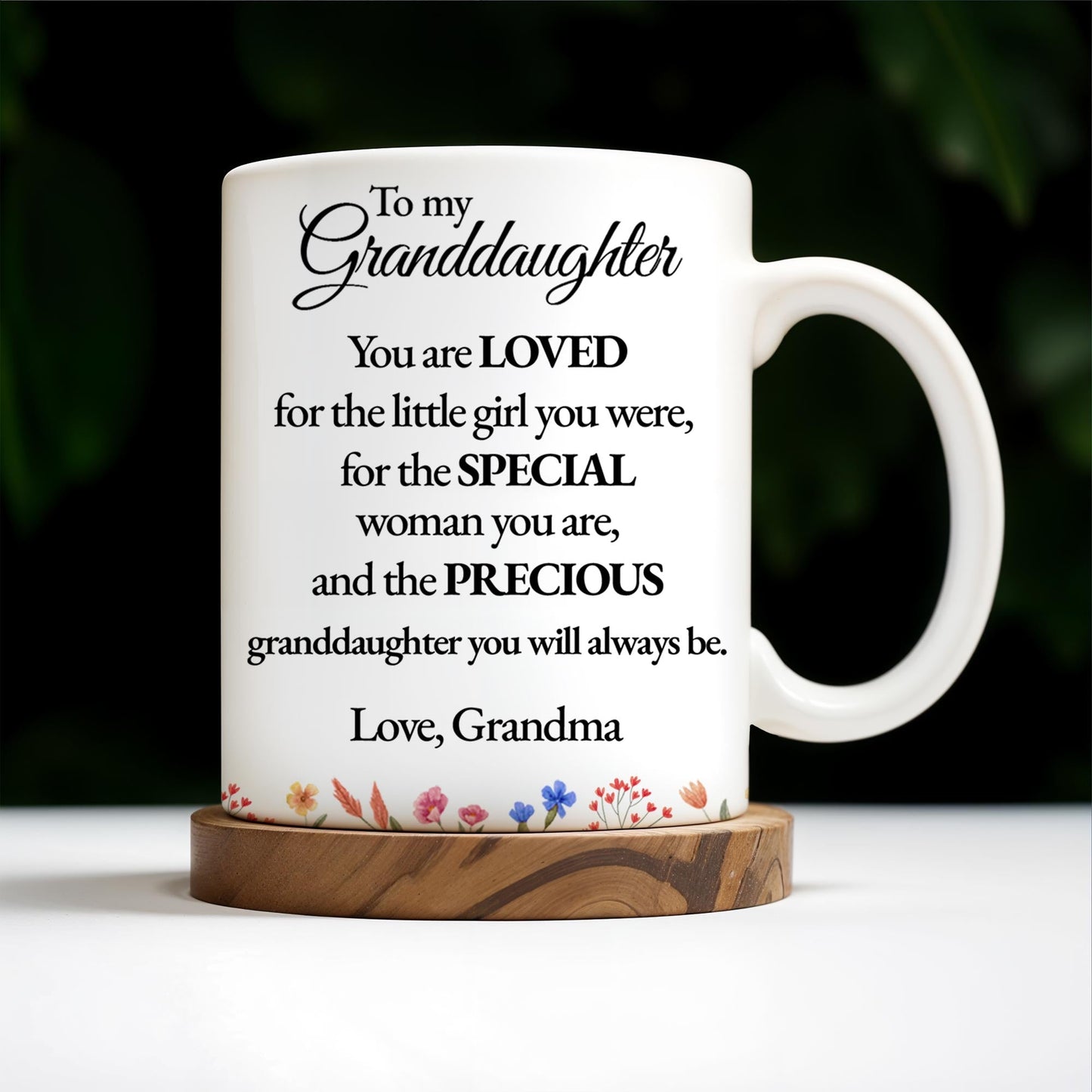 Loved Special Precious Granddaughter, Flowers & Hat Design - Personalized Custom Coffee Mug - GDT198_MG