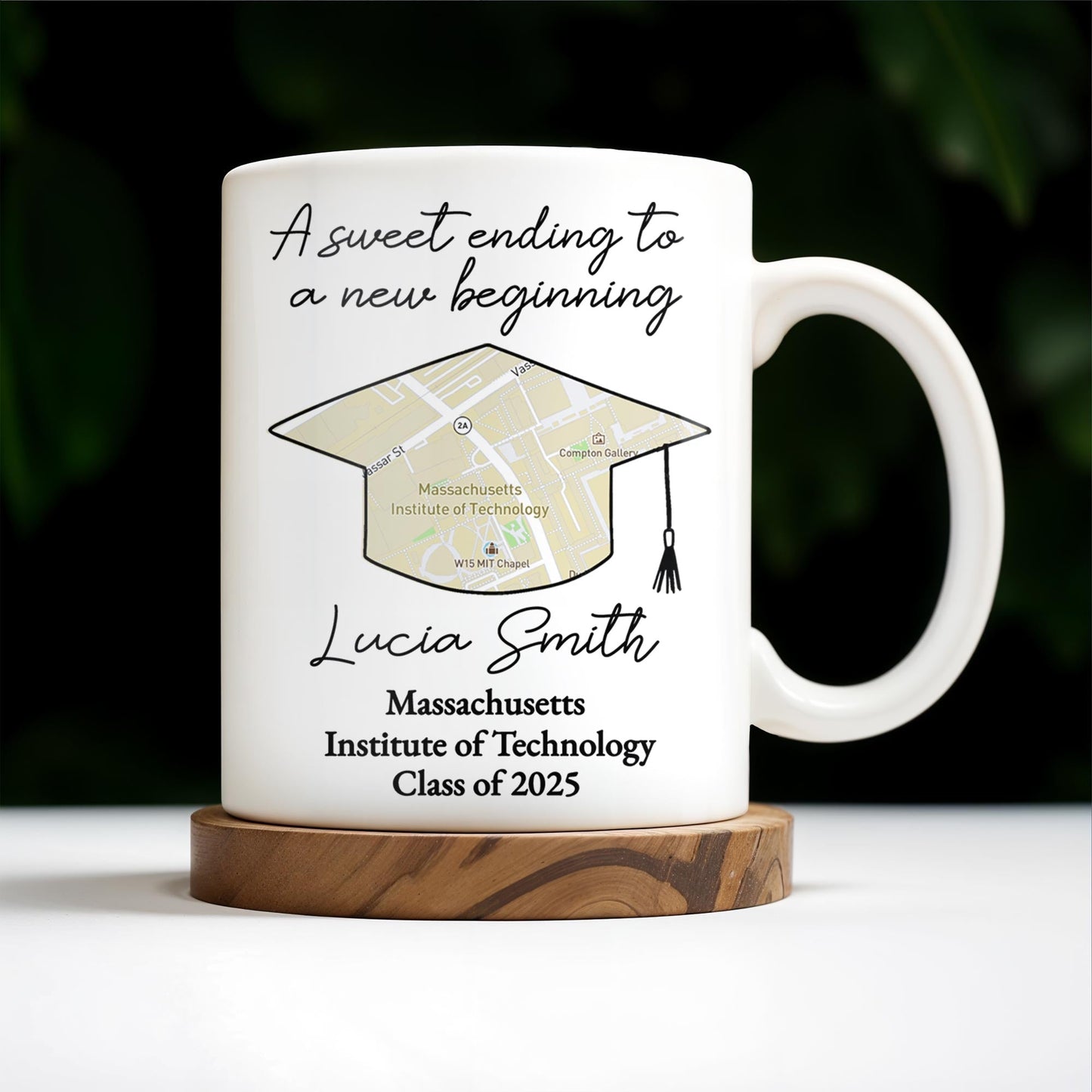 A Sweet Ending To A New Beginning, Graduation Cap And Diploma - Personalized Custom Coffee Mug - GRAD010_MG