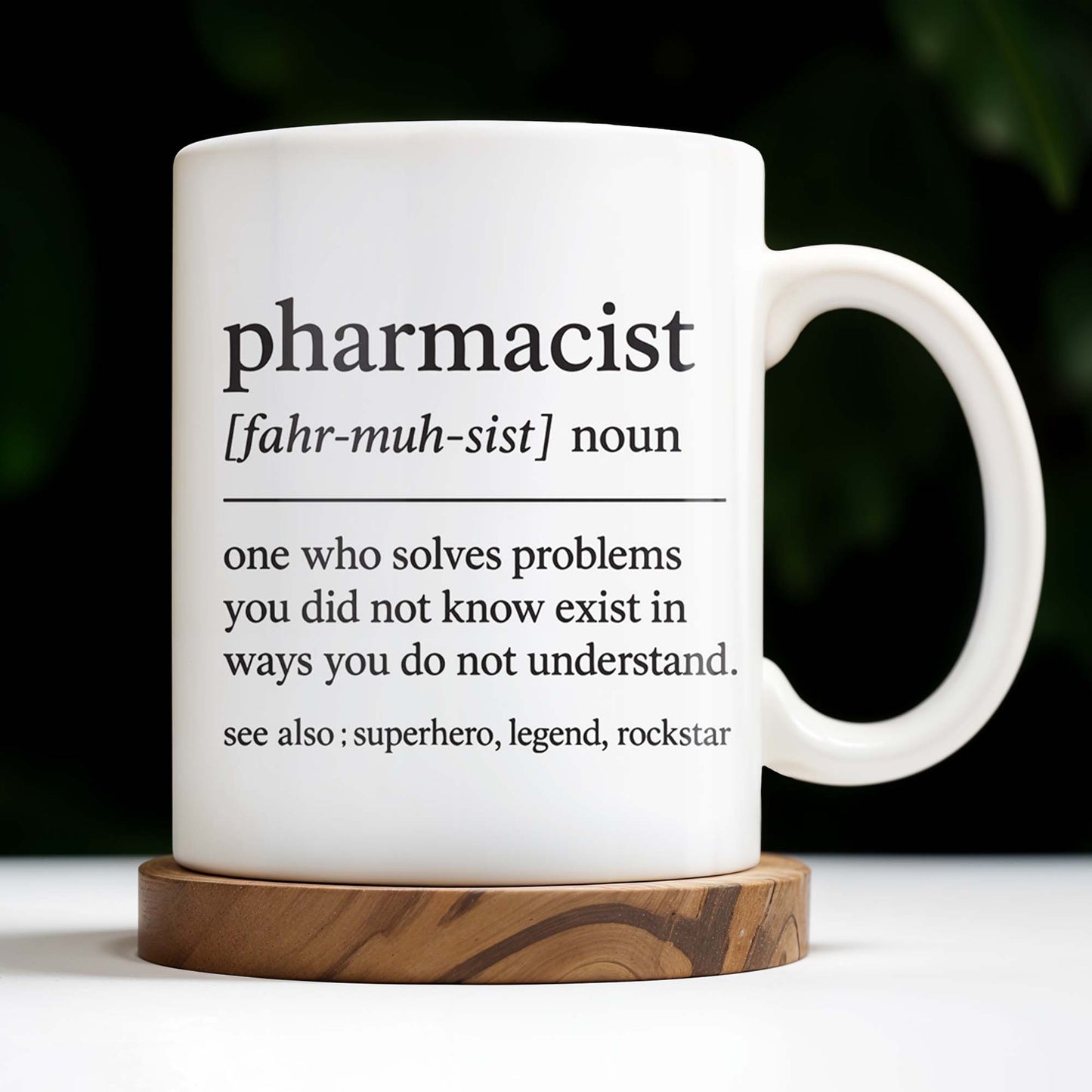 Pharmacist, Solves Problems You Don't Understand, Lab Coat and Pills - Personalized Custom Coffee Mug - GRAD311_MG
