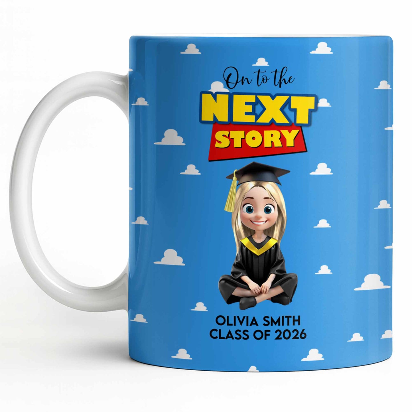On To The Next Story Graduation Cap And Clouds - Personalized Custom Coffee Mug - GRAD360_MG