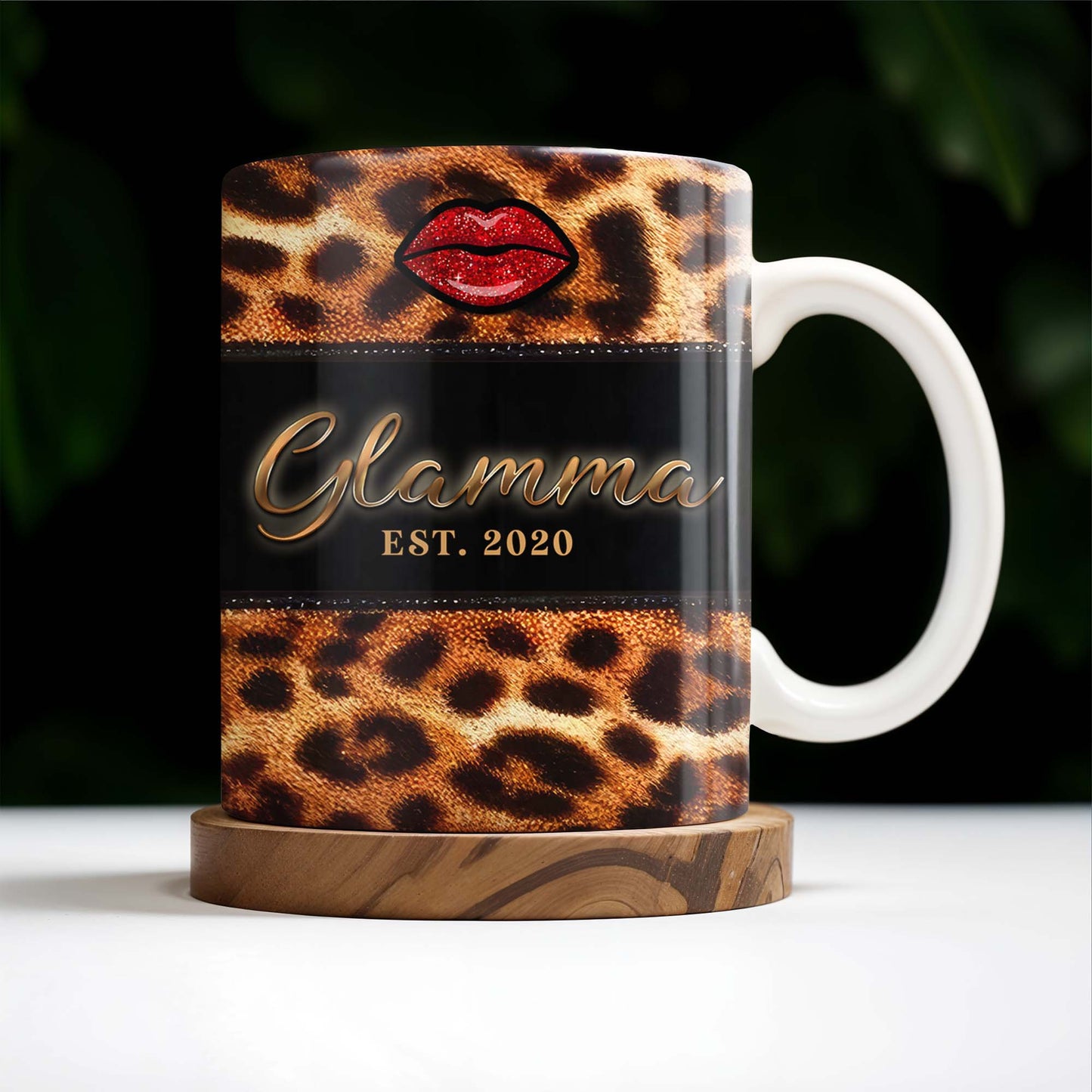 Leopard Print And Red Lips Glamorous Coffee Mug - Personalized Custom Coffee Mug - GRM042_MG