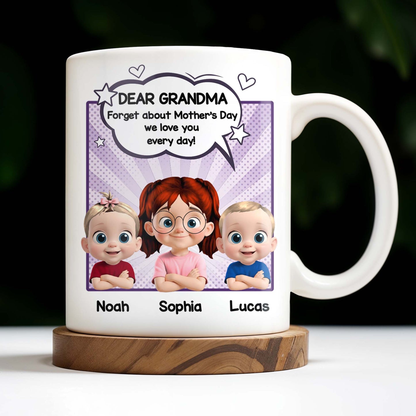 Dear Grandma, Forget About Mother's Day, We Love You Every Day, Cartoon Children and Heart Speech Bubble - Personalized Custom Coffee Mug - GRM065_MG