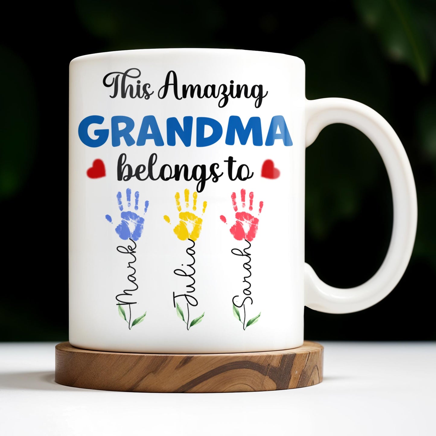 This Amazing Grandma Belongs To, Handprints - Personalized Custom Coffee Mug - GRM067_MG