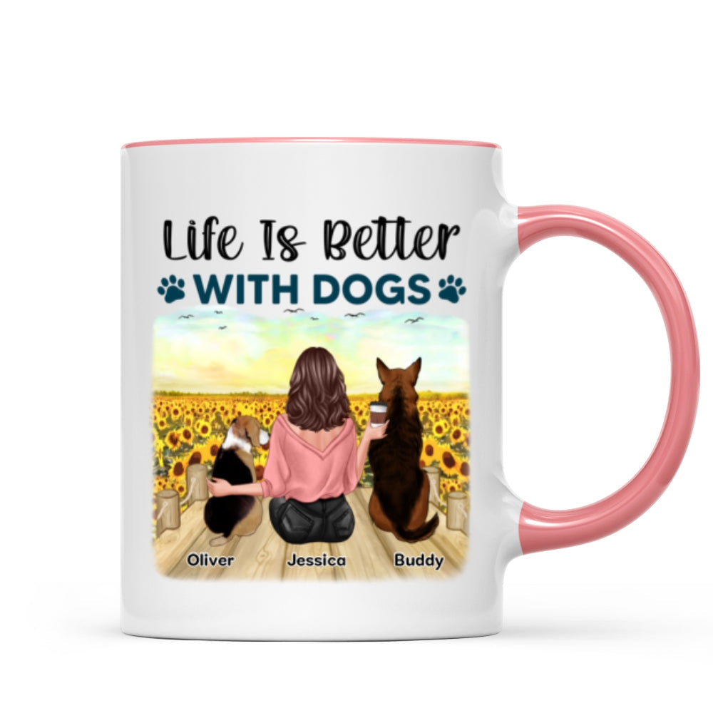 Girl & Dogs Bond Can't Be Broken Sunflower Field Personalized Mug