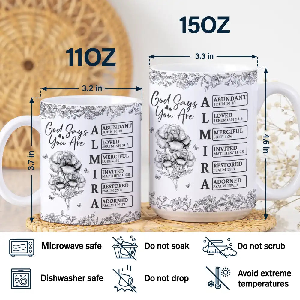 God Says I Am Toile De Jouy Flower - Personalized White Edge-to-Edge Mug