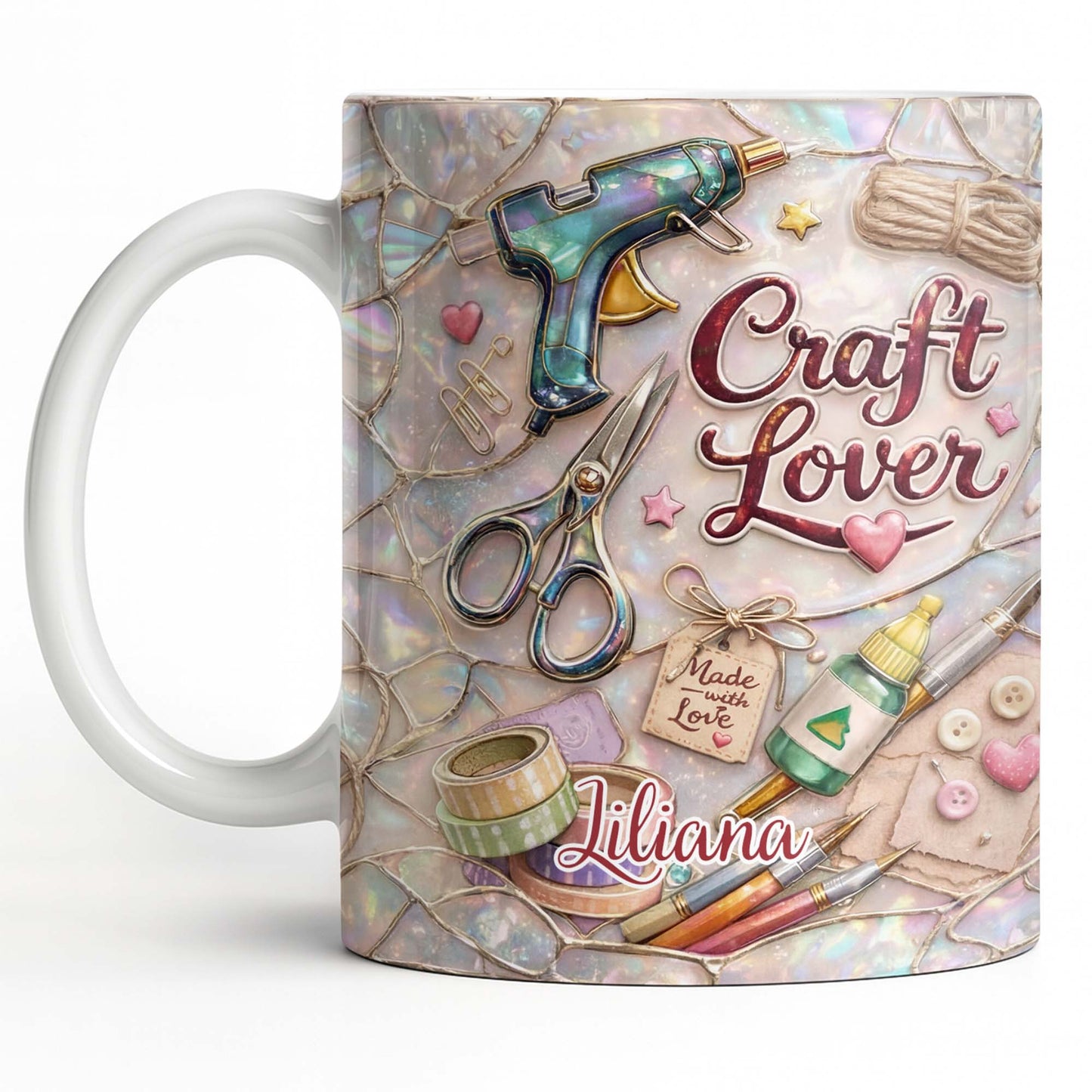 Craft Lover, Made With Love, Glue Gun And Scissors - Personalized Custom Coffee Mug - HOB045_MG