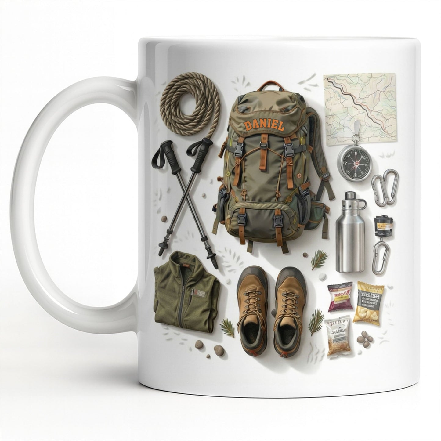 Customize Essential Outdoor Adventure Gear Backpack, Boots, Map - Personalized Custom Coffee Mug - HOB048_MG