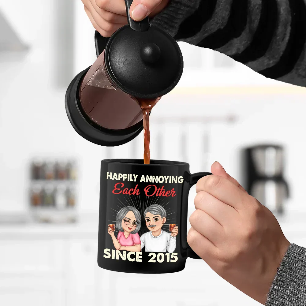 Couple Happily Annoying Each Other - Personalized Black Mug