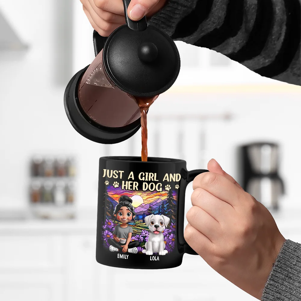Rainbow Just A Girl And Her Dog - Personalized Black Mug