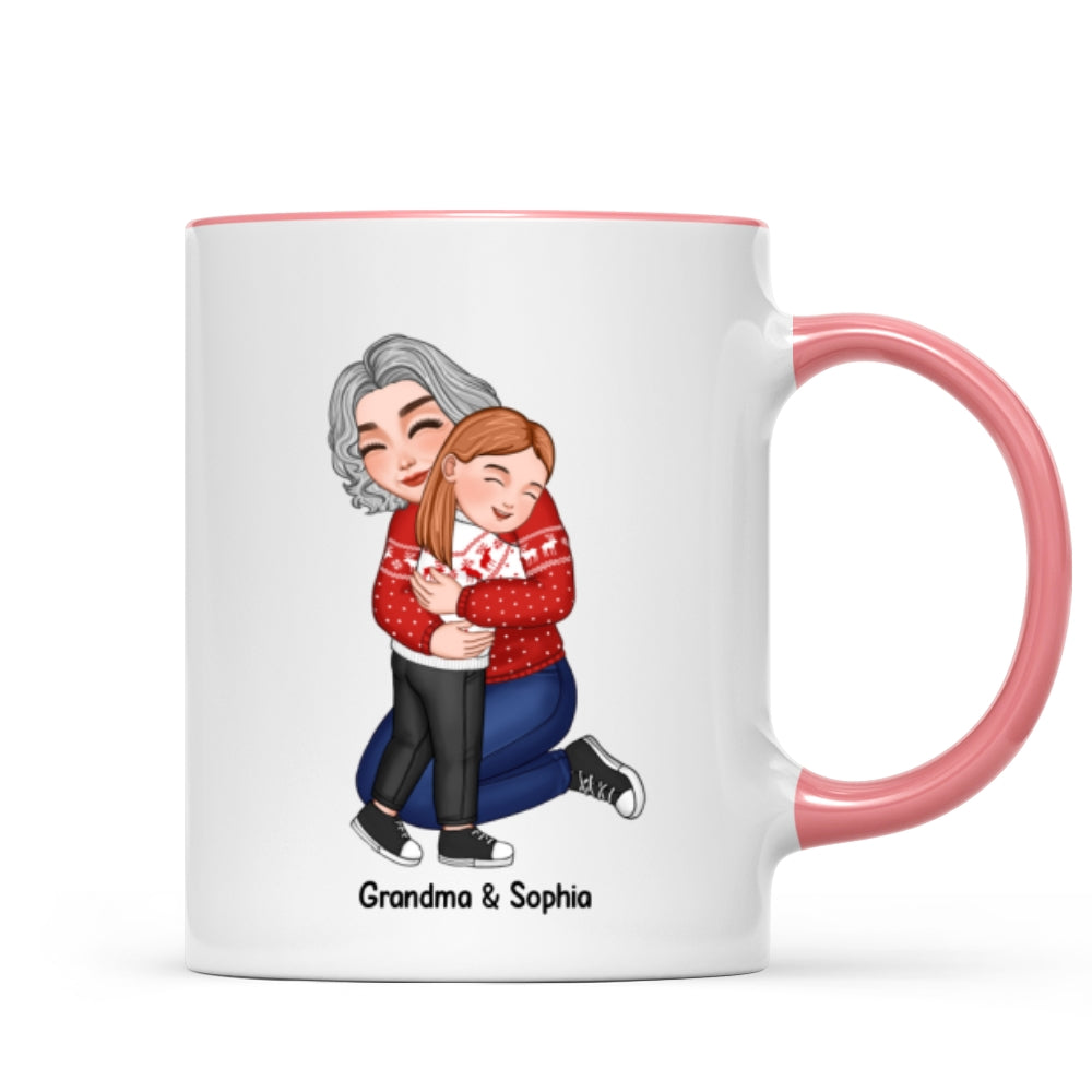 Cute Grandma Hugging GrandKid Christmas Gift For Granddaughter Grandson Personalized Mug