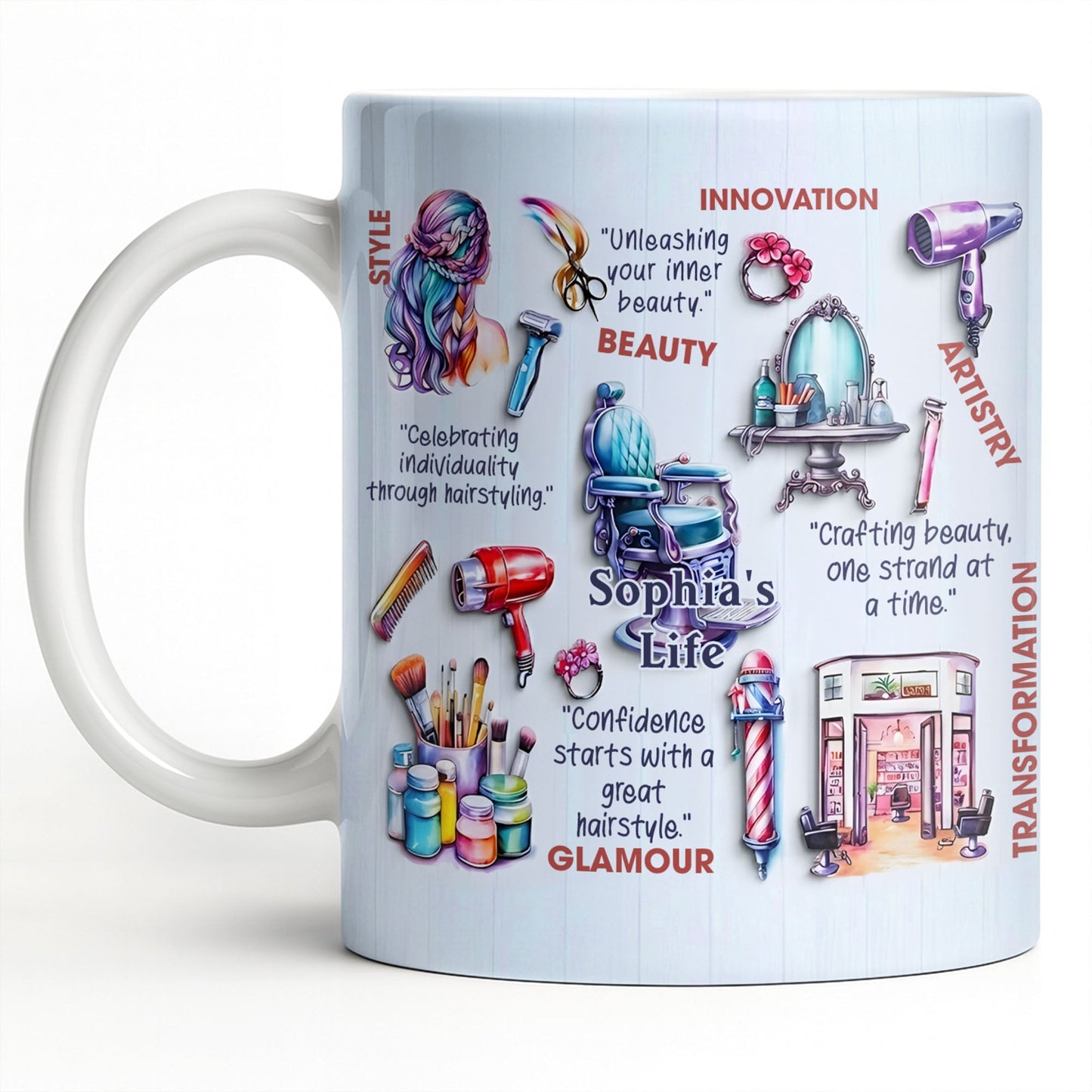 Unleashing Your Inner Beauty With Hairdryer, Scissors & Makeup Brushes - Personalized Custom Coffee Mug - JBS095_MG